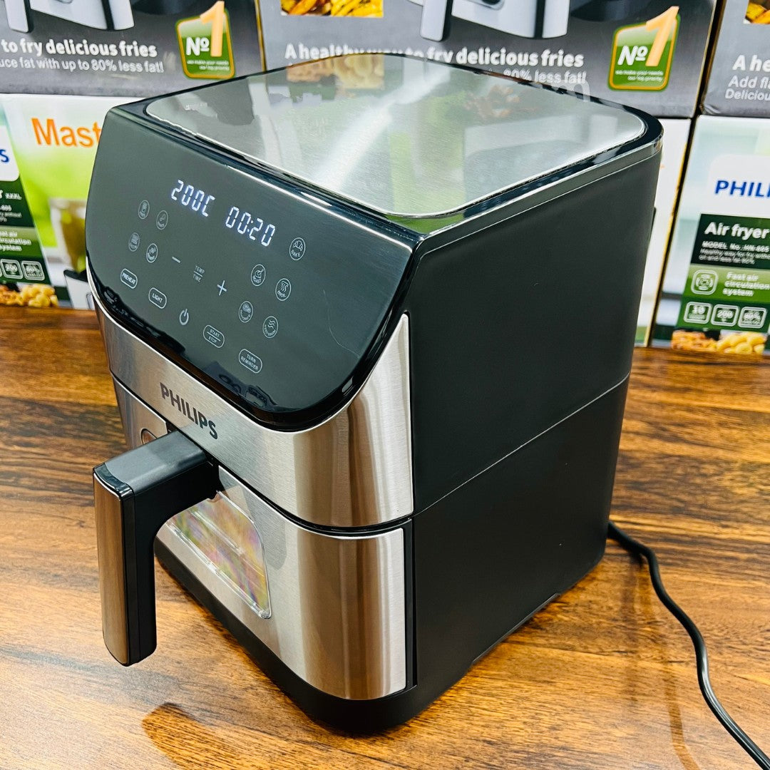 Philips Premium Air Fryer HN-605 – 10L Large Capacity Air Fryer with 10 Presets, Smart Touch Panel & Extra Functions | Healthy Oil-Free Cooking with 80% Less Fat