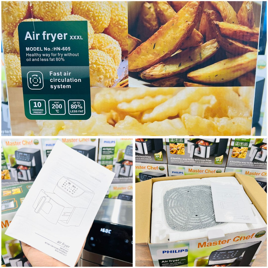 Philips Premium Air Fryer HN-605 – 10L Large Capacity Air Fryer with 10 Presets, Smart Touch Panel & Extra Functions | Healthy Oil-Free Cooking with 80% Less Fat