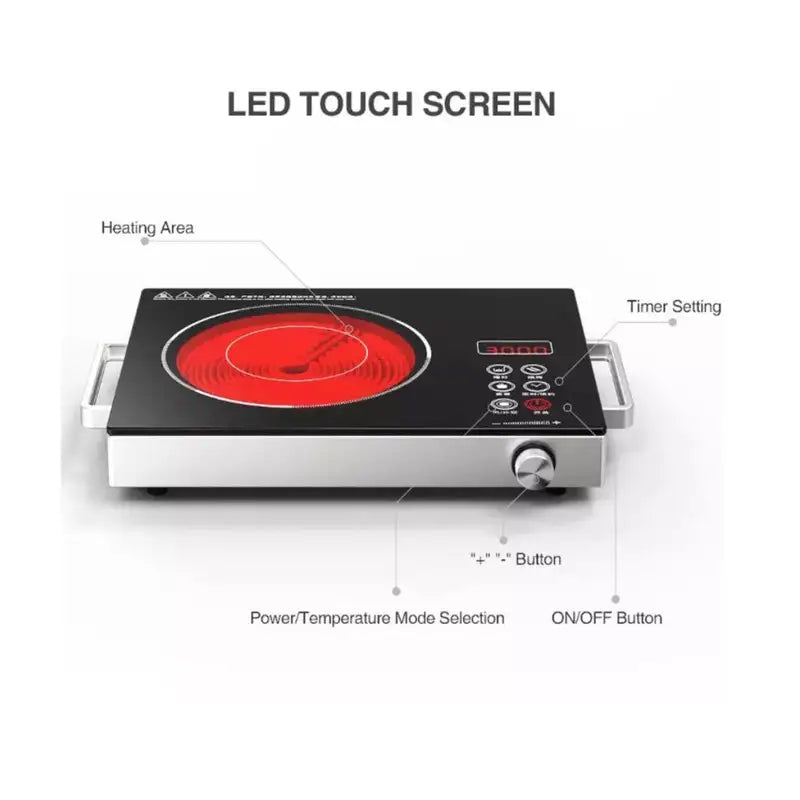 RAF 3500W Electric Ceramic Stove – Touch Control Induction Hot Plate with LED Display & 10 Heating Modes | High-Efficiency Cooking with 6 Functions & Modern Design