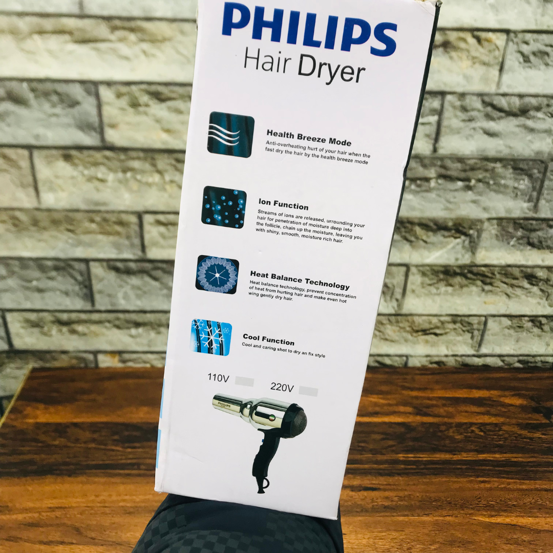 Philips PH-6000 Professional Hair Dryer – 2500W Powerful Motor with Ionic Technology, 3 Heat & 2 Speed Settings, Ceramic Grille, Dual Concentrator Nozzles & Cool Shot for Salon-Quality Styling at Home