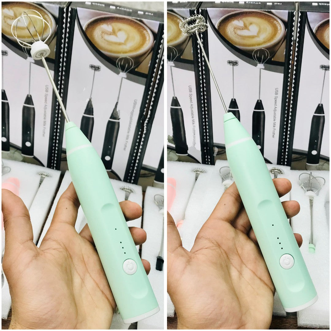 3-in-1 Rechargeable Electric Milk Frother – Handheld Coffee Beater with Whisk & Blender Attachments for Lattes, Cappuccinos, Hot Chocolate & More | USB Powered, Adjustable Speed, Compact & Easy to Clean