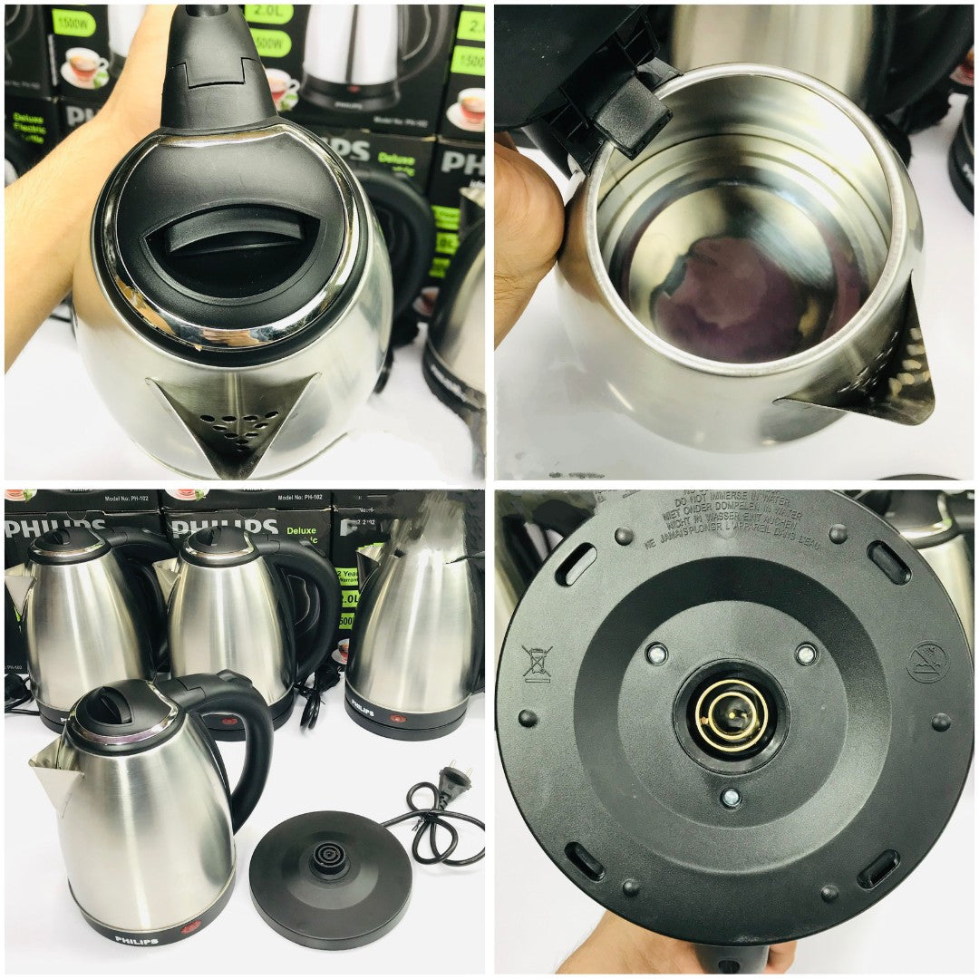 2L Stainless Steel Electric Kettle – Traditional Design with 1500W Fast Boil, Auto Shut-Off, 360° Rotating Base & Light Indicator | Energy-Efficient & Safe Water Boiler for Tea, Coffee, and More