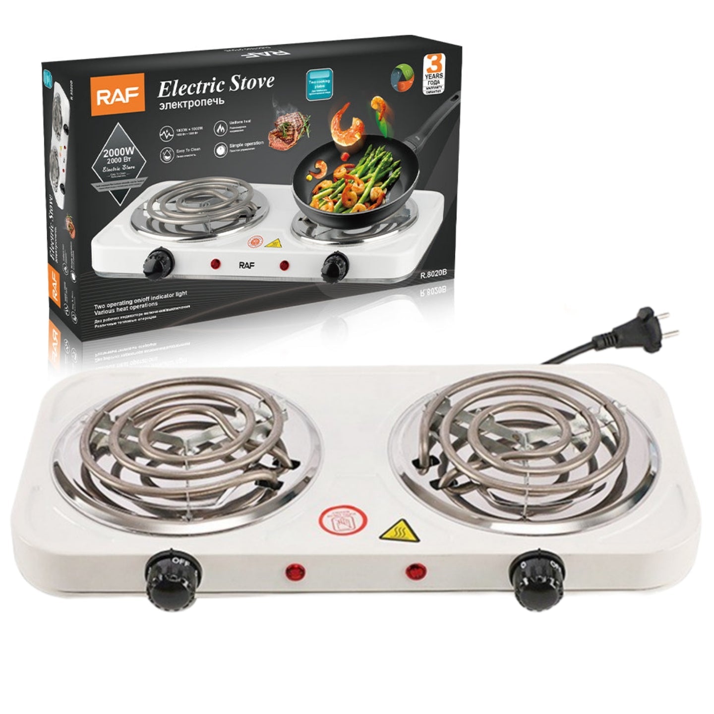 RAF Double Electric Stove – 2000W Dual Hot Plate Cooker with Adjustable Thermostat & Overheat Protection | Fast, Safe & Portable Cooking Anywhere