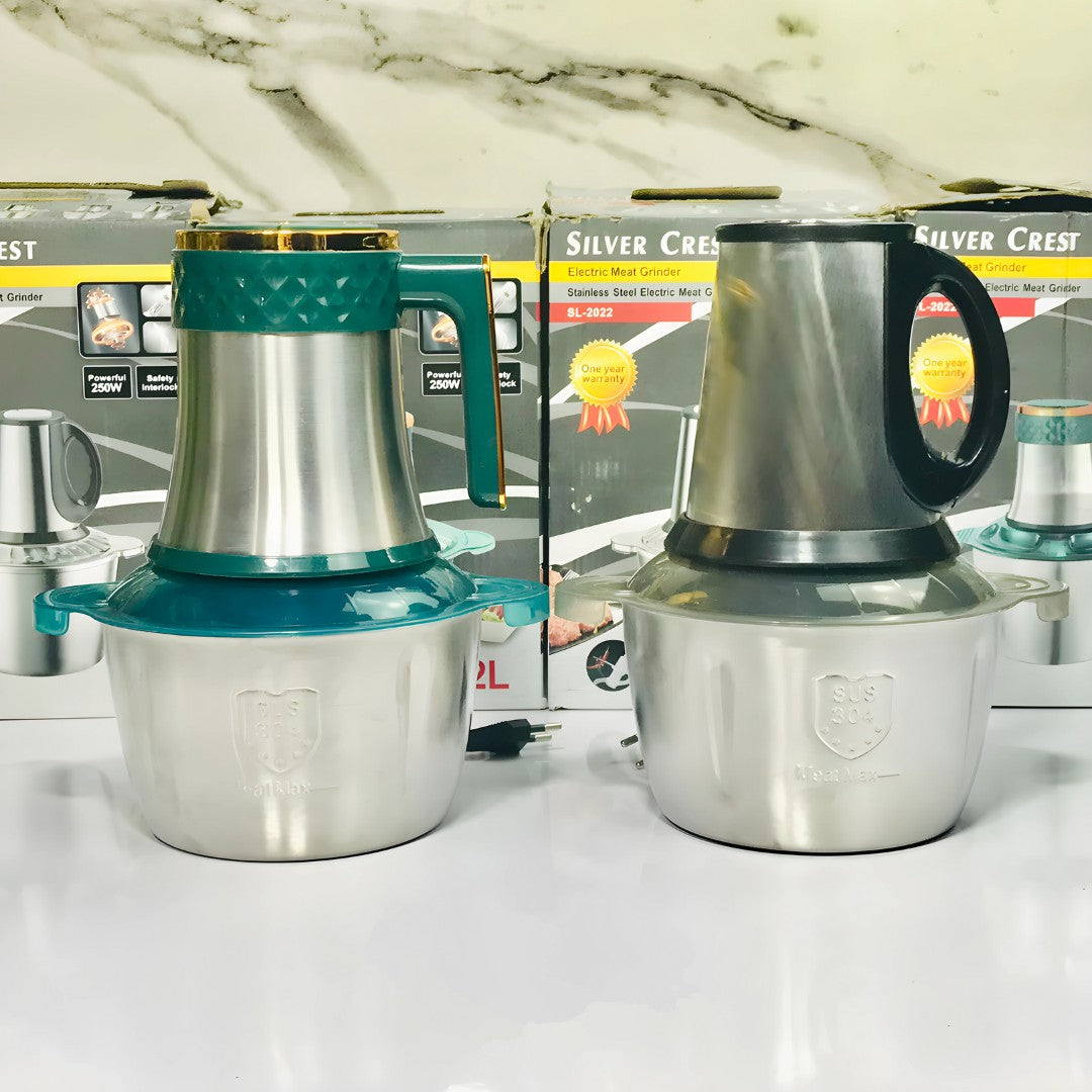 Silver Crest 2L Electric Food & Meat Chopper – Powerful 250W Processor for Chopping, Grinding, Shredding & Pureeing | 4 Stainless Steel Blades, Ideal for Meal Prep & Baby Food | Easy to Clean & Durable Design