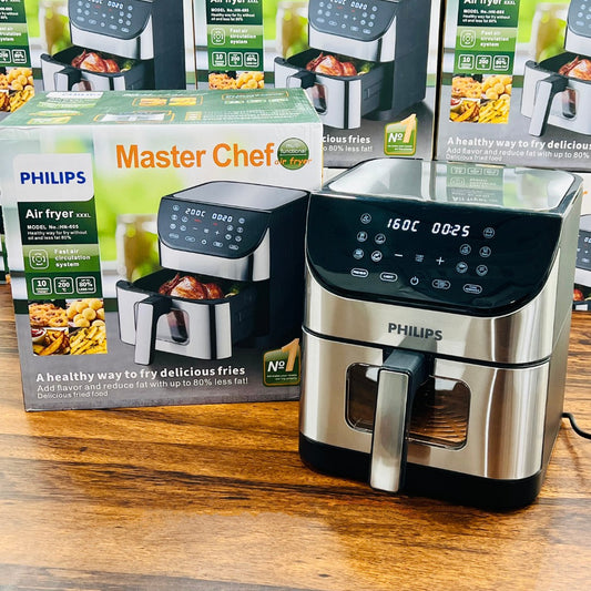 Philips Premium Air Fryer HN-605 – 10L Large Capacity Air Fryer with 10 Presets, Smart Touch Panel & Extra Functions | Healthy Oil-Free Cooking with 80% Less Fat