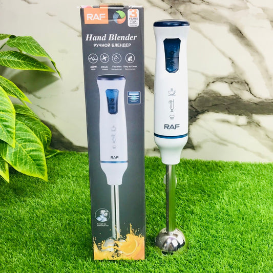 Imported RAF Hand Blender – 400W Stainless Steel Stick Blender with 4 Sharp Blades & Dual Speed Settings | Ideal for Milkshakes, Smoothies, Saag & Daleem