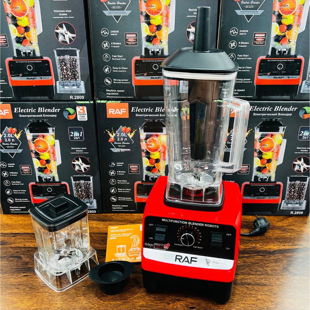 RAF 2-in-1 Blender & Grinder – Powerful 2400W Copper Motor with 2L Jug for Smoothies, Spices & More | Heavy-Duty, Versatile, Imported