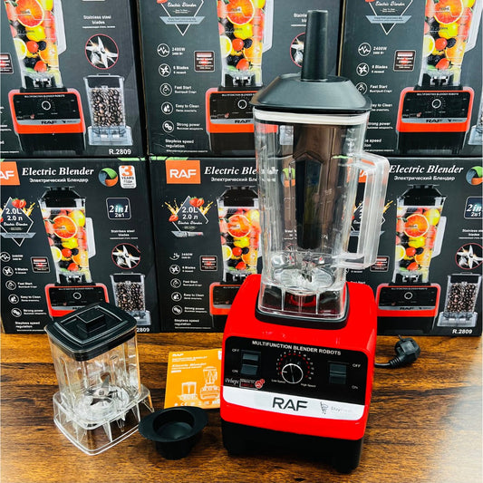 RAF 2-in-1 Blender & Grinder – Powerful 2400W Copper Motor with 2L Jug for Smoothies, Spices & More | Heavy-Duty, Versatile, Imported