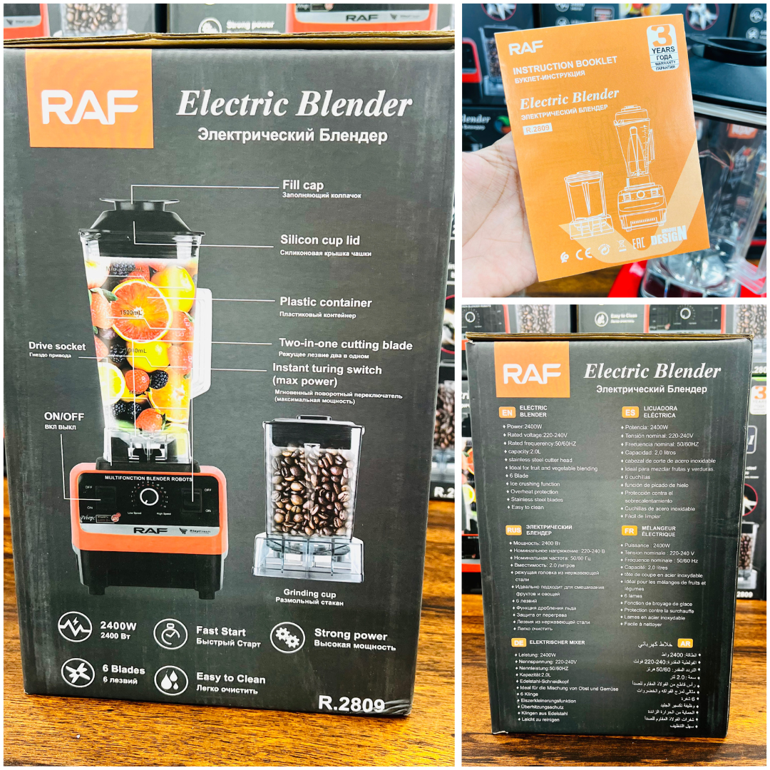 RAF 2-in-1 Blender & Grinder – Powerful 2400W Copper Motor with 2L Jug for Smoothies, Spices & More | Heavy-Duty, Versatile, Imported