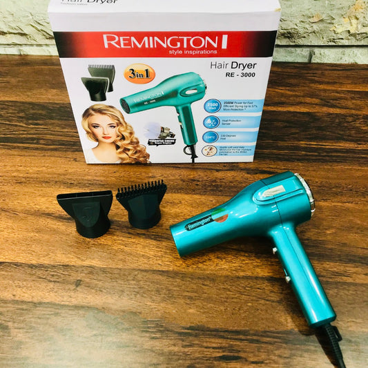 Remington RE-3000 Hair Dryer – 2500W Professional Blow Dryer with Ionic & Ceramic Technology, 2 Speed & 3 Heat Settings, Dual Nozzles, Cool Shot for Frizz-Free, Salon-Quality Styling