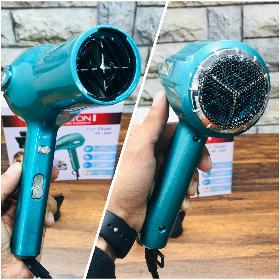 Remington RE-3000 Hair Dryer – 2500W Professional Blow Dryer with Ionic & Ceramic Technology, 2 Speed & 3 Heat Settings, Dual Nozzles, Cool Shot for Frizz-Free, Salon-Quality Styling