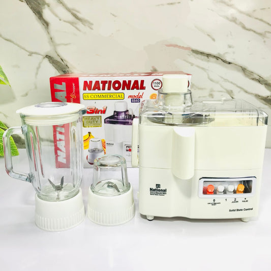 National 3-in-1 Blender – 1100W High-Speed Juicer, Grinder & Blender with Stainless Steel Blades, 1000ml Glass Jug & Copper Motor | Heavy-Duty Kitchen Appliance for Smoothies, Juices & More
