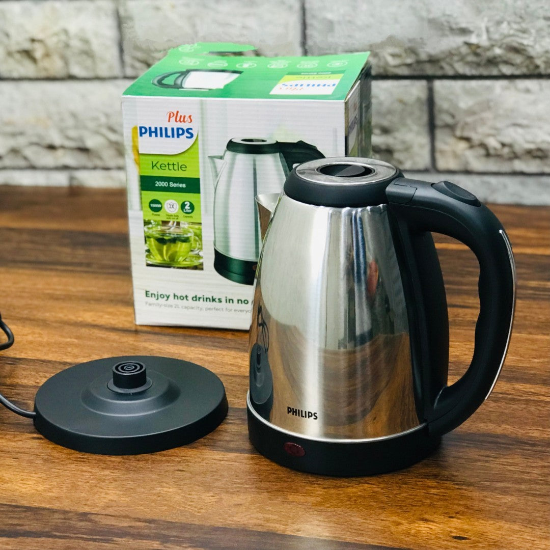 2L Philips Electric Kettle – 1500W Fast Boil Stainless Steel Water Boiler with Auto Shut-Off, 360° Base & Light Indicator | Safe, Stylish & Energy-Efficient for Tea, Coffee, Milk & More