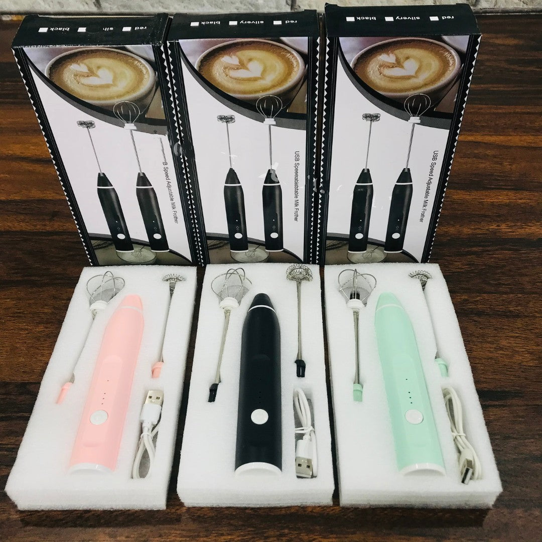 3-in-1 Rechargeable Electric Milk Frother – Handheld Coffee Beater with Whisk & Blender Attachments for Lattes, Cappuccinos, Hot Chocolate & More | USB Powered, Adjustable Speed, Compact & Easy to Clean