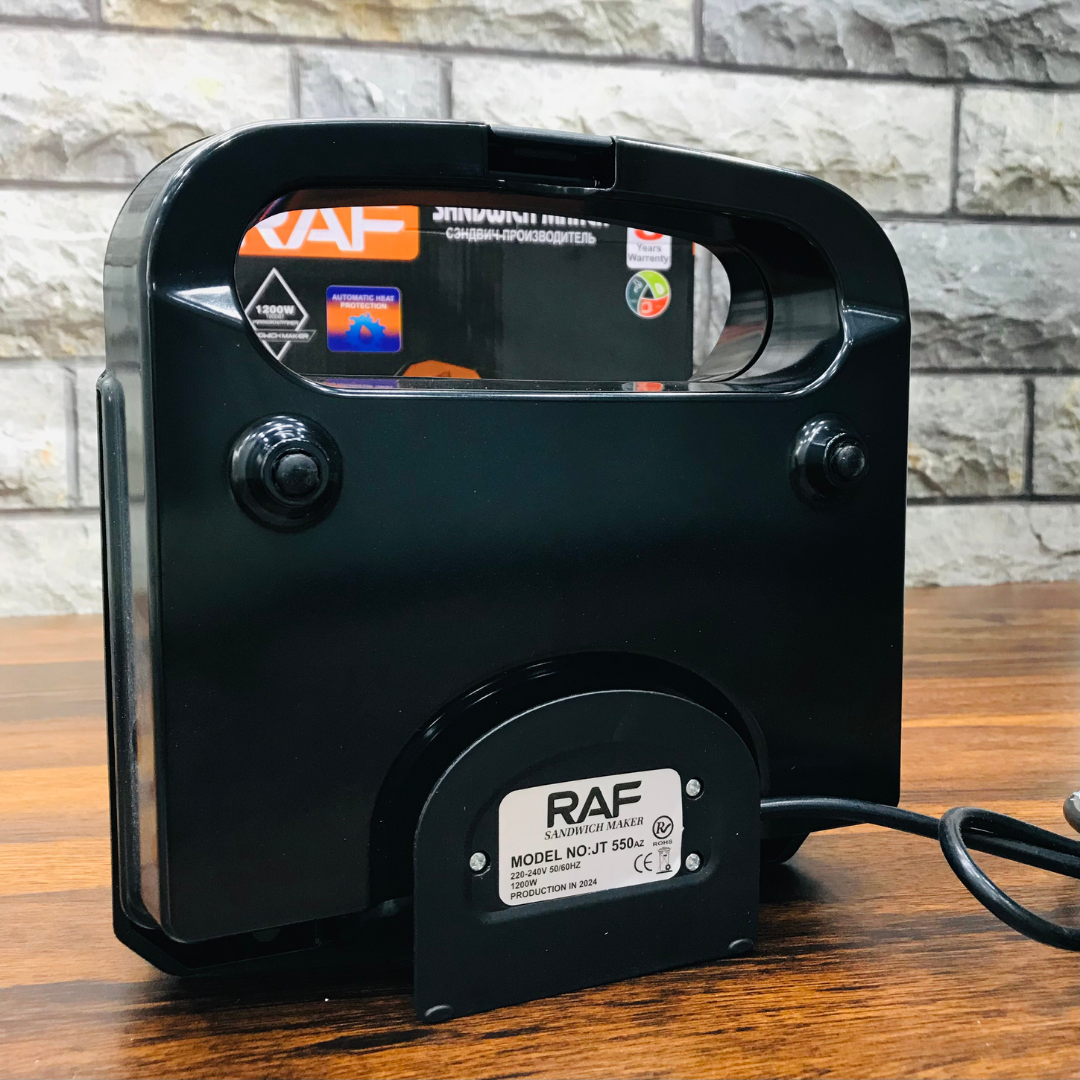 RAF 4-Slice Sandwich Maker – 1200W Non-Stick Toaster with Double-Sided Heating, Thermostat Control & Cool-Touch Housing | Easy Clean, Safety Lock | 220V