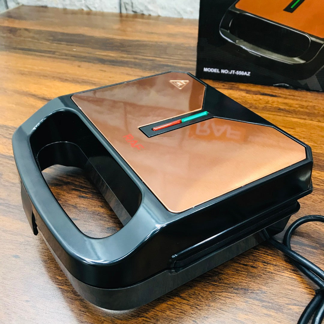 RAF 4-Slice Sandwich Maker – 1200W Non-Stick Toaster with Double-Sided Heating, Thermostat Control & Cool-Touch Housing | Easy Clean, Safety Lock | 220V
