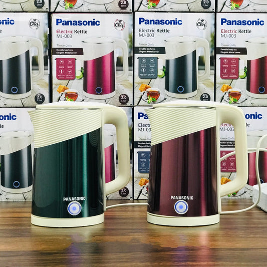 Panasonic 2L Electric Kettle – Premium Stainless Steel Kettle for Tea, Coffee, Milk & Boiling Water | 1600W Fast Heating, Auto Shut-Off, 360° Base & Overheat Protection | Stylish Design in Maroon & Green