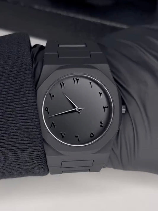 Arabic Aura All Black Watch – Sleek Lightweight Timepiece with Luxury Fiber Chain Strap & Arabic Dial | Bold, Modern & Trending